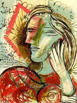 パブロ・ピカソ Painting - 詩を持つ少女の頭 1938年 パブロ・ピカソ
